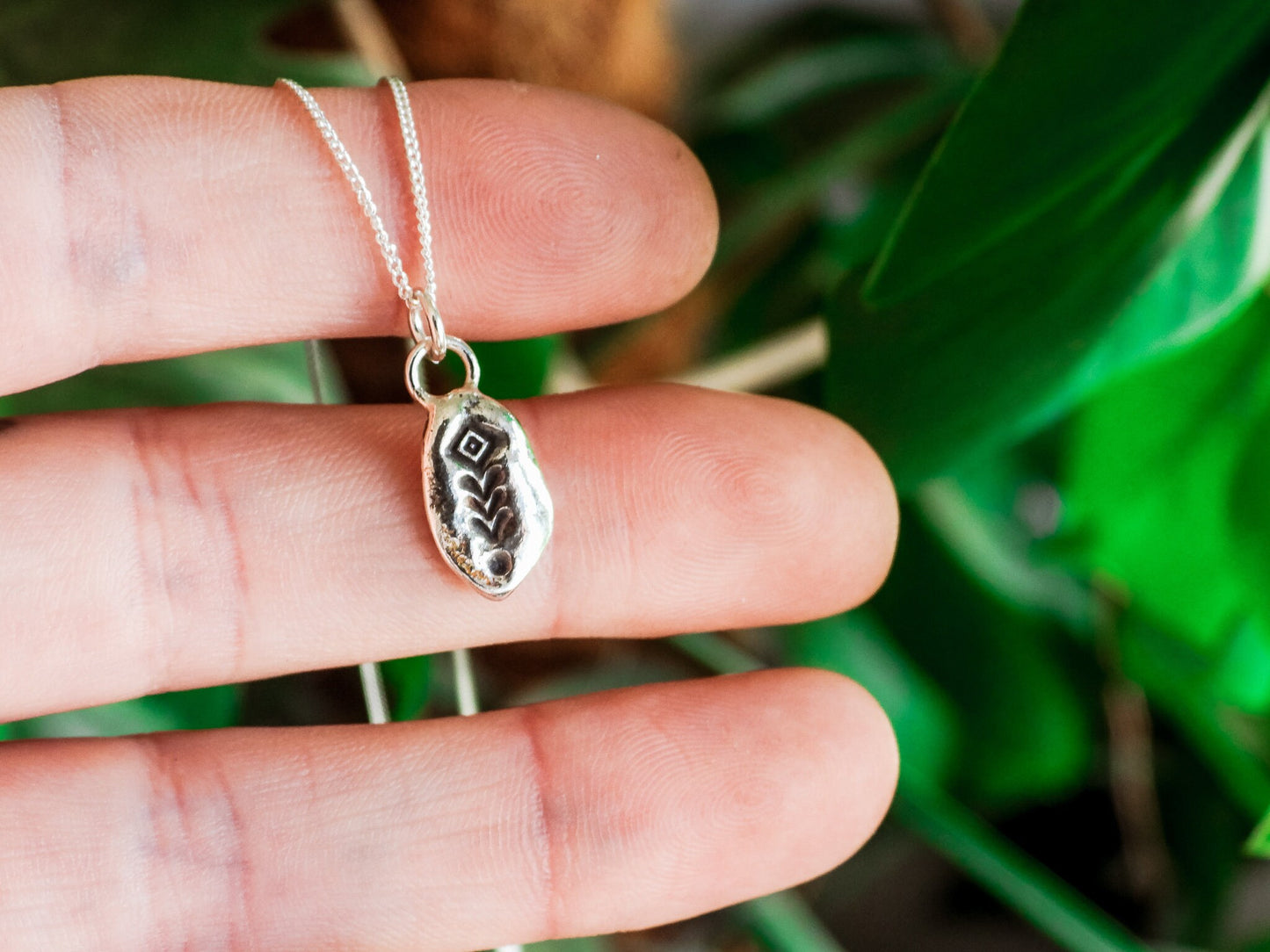 Recycled Sterling Silver Necklace with Bohemian Style Stamp Aztec Eco Friendly Boho Pendant Eco Friendly Unique Gypsy Hippie