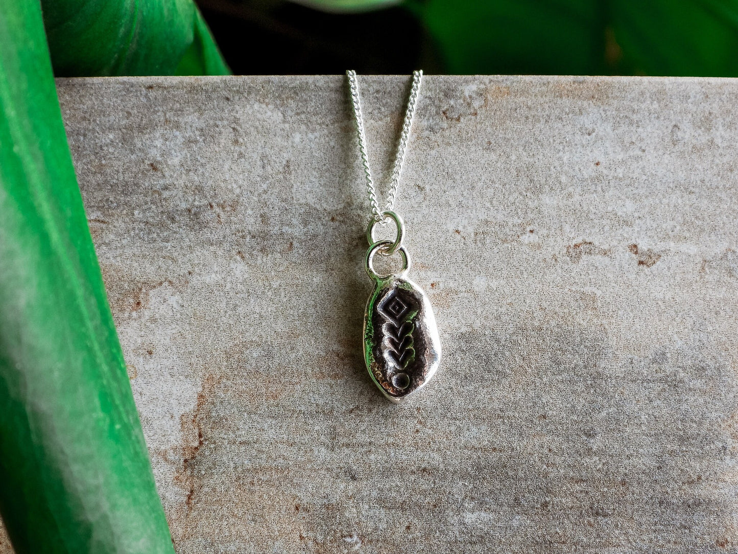 Recycled Sterling Silver Necklace with Bohemian Style Stamp Aztec Eco Friendly Boho Pendant Eco Friendly Unique Gypsy Hippie