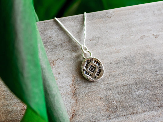 Recycled Silver Aztec Charm Necklace