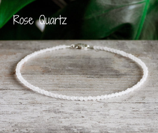 Dainty Rose Quartz "Love" Gemstone Anklet