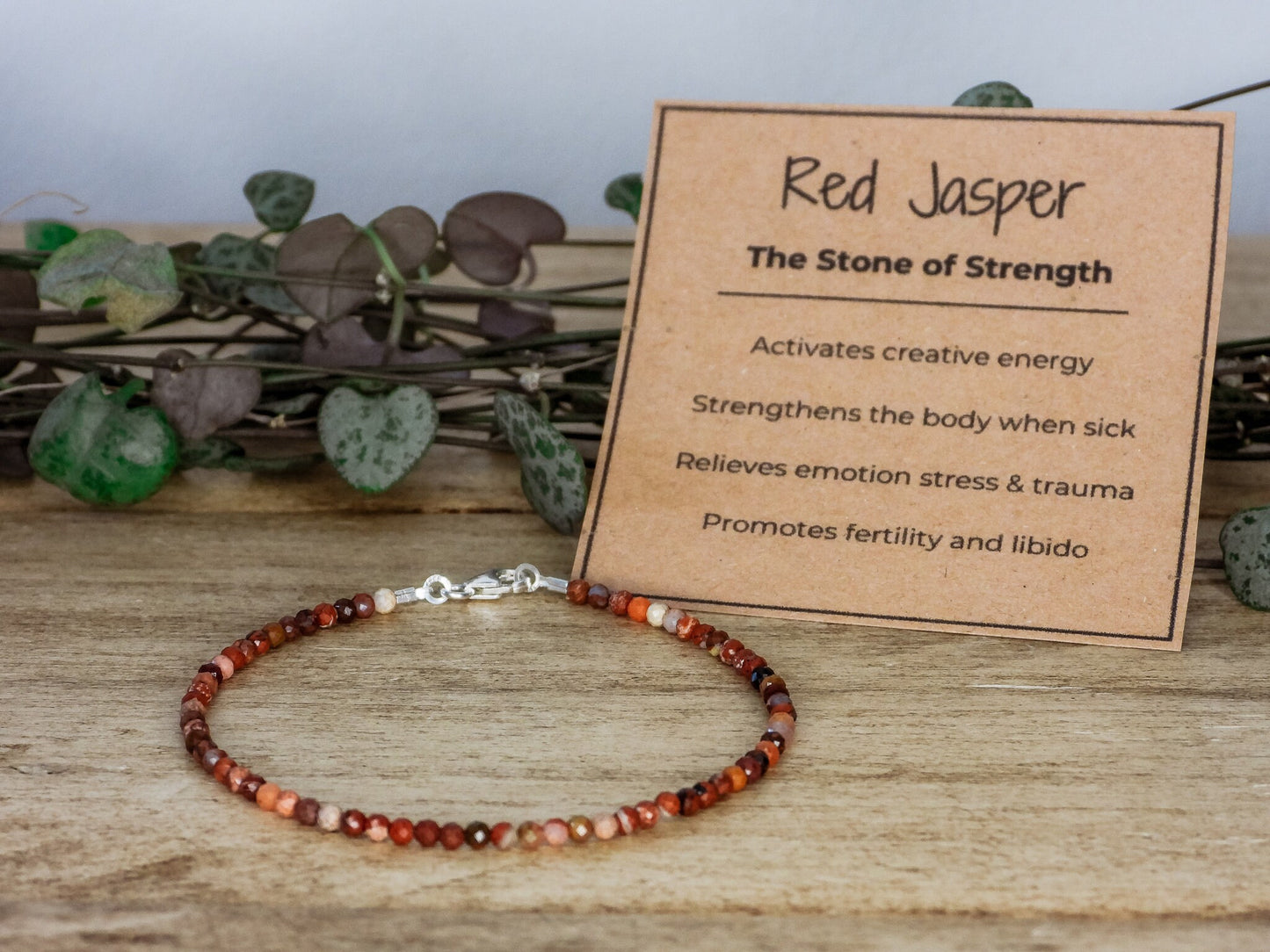 Dainty Red Jasper "Strength" Gemstone Bracelet