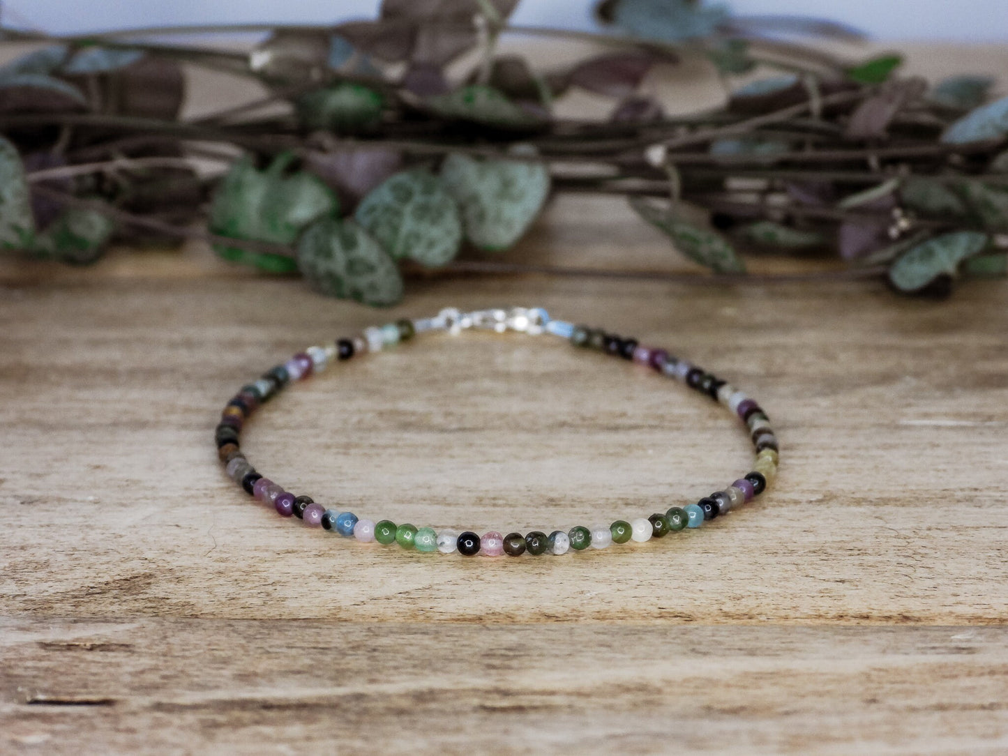 Dainty Rainbow Tourmaline "Forgiveness" Gemstone Bracelet | October Birthstone | Round Beads