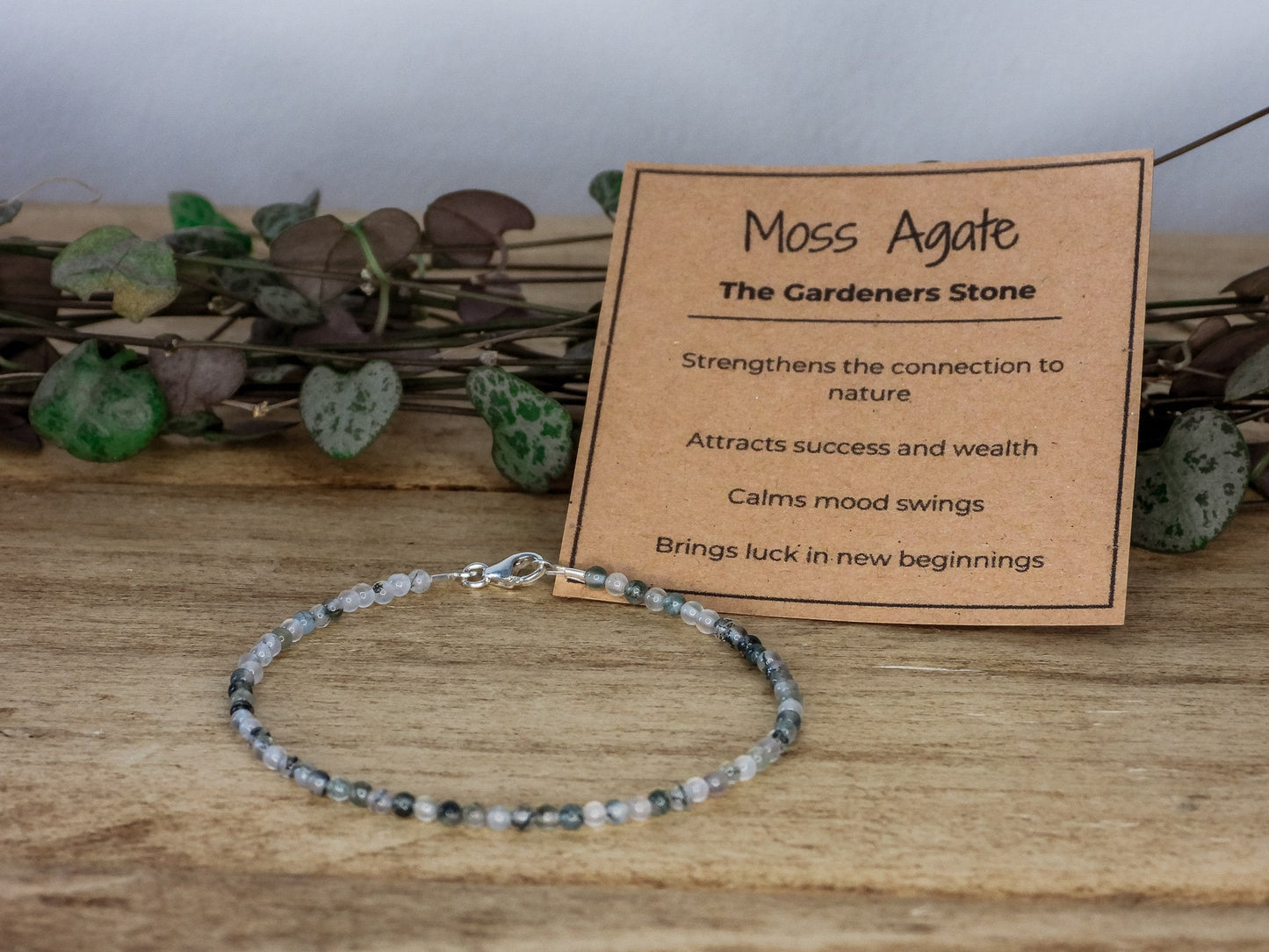 Dainty Moss Agate Gemstone Bracelet | The Gardeners Stone