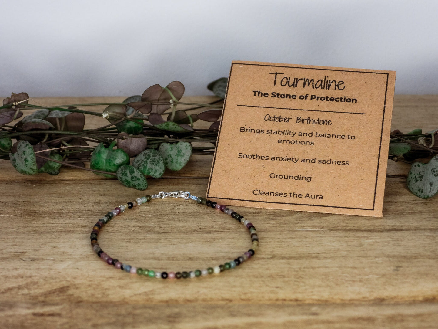 Dainty Rainbow Tourmaline "Forgiveness" Gemstone Bracelet | October Birthstone | Round Beads