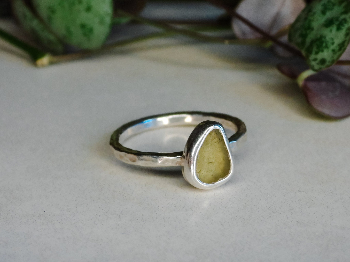 Dainty Yellow Cornish Seaglass Ring | Porthtowan