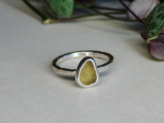 Dainty Yellow Cornish Seaglass Ring | Porthtowan