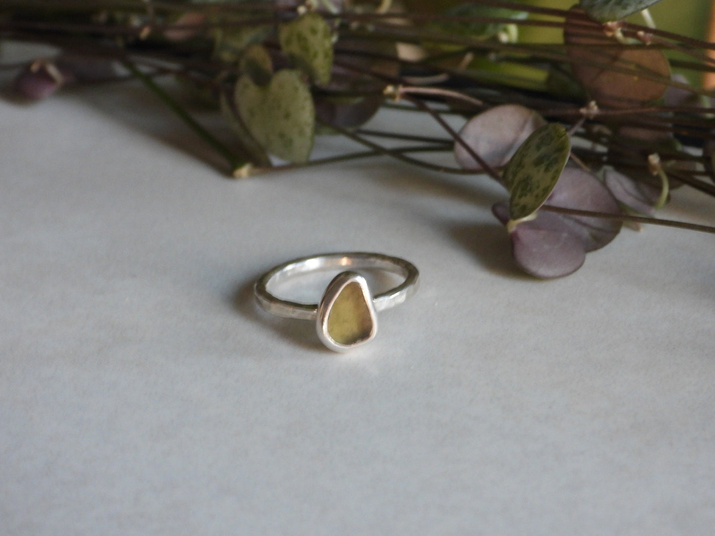 Dainty Yellow Cornish Seaglass Ring | Porthtowan