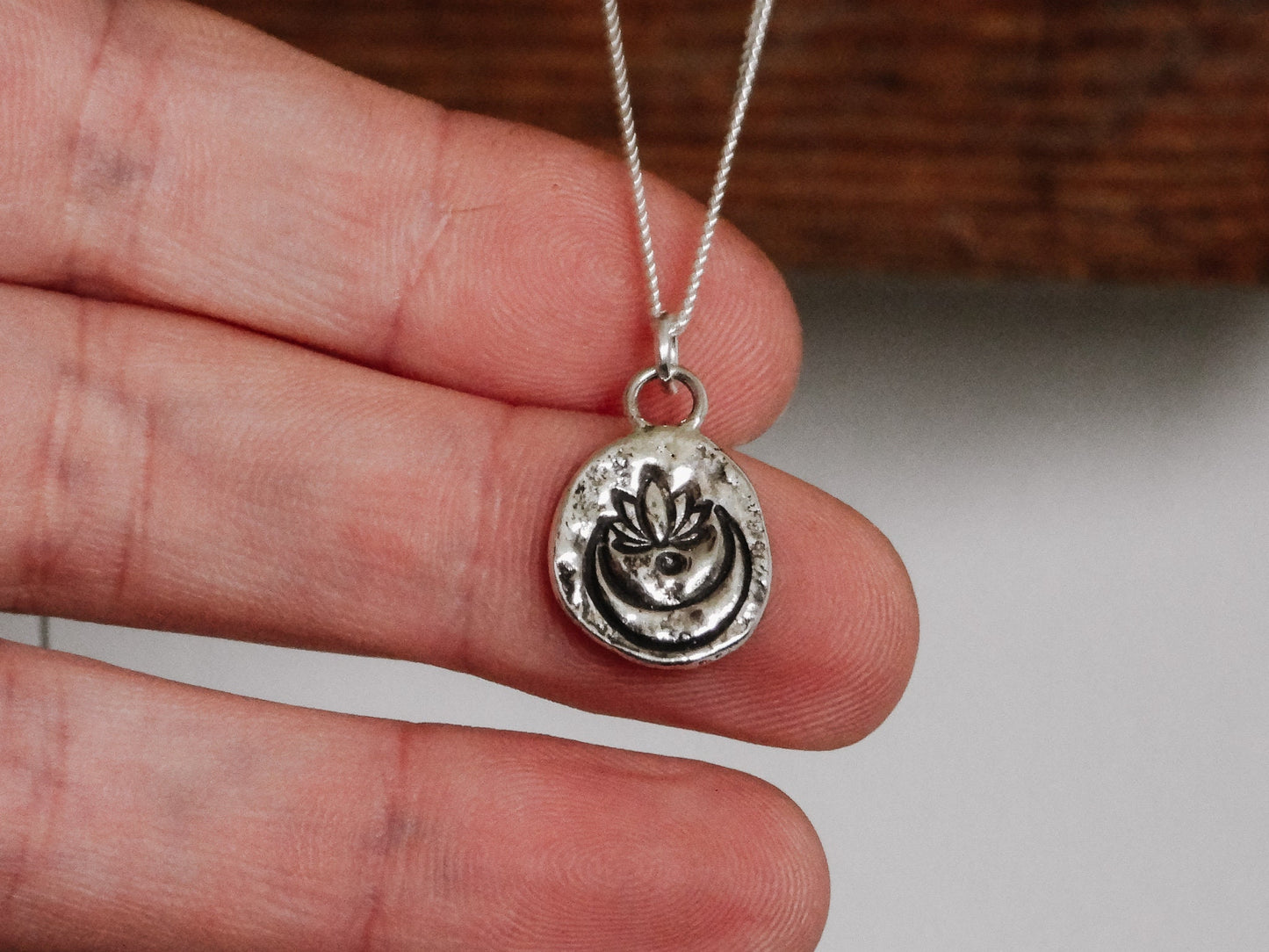 Bohemian Lotus Moon Silver Charm Necklace