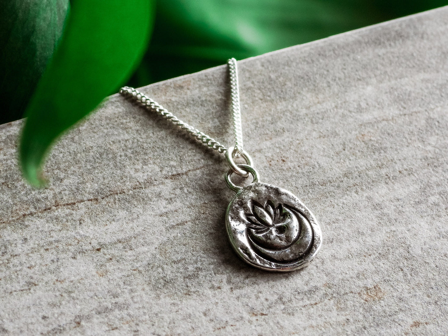 Bohemian Lotus Moon Silver Charm Necklace