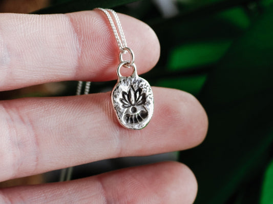 Rustic Minimalist Lotus Flower Charm Necklace