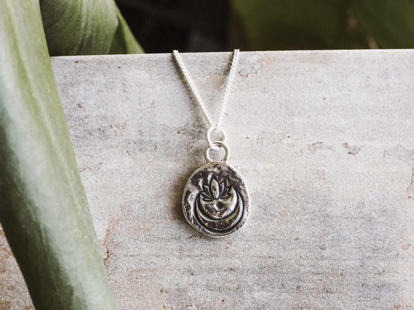 Personalised Silver Lotus Moon Necklace