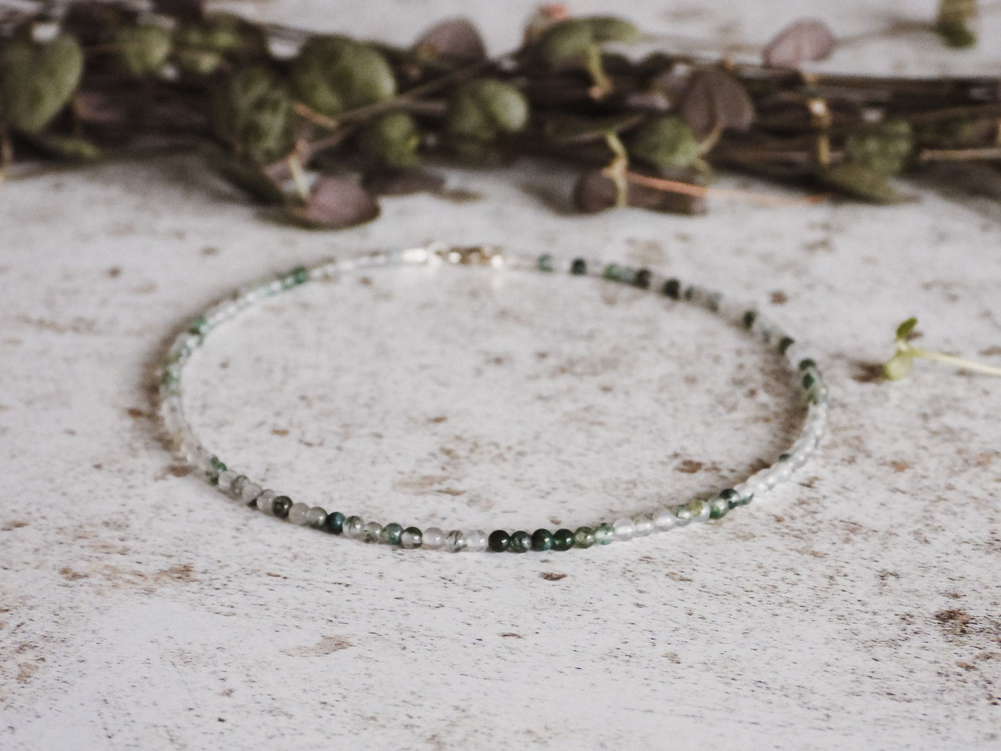 custom gift idea moss agate gemstone beaded jewellery