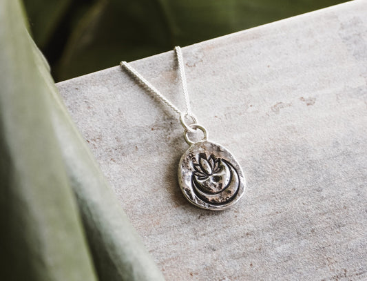 Personalised Silver Lotus Moon Necklace