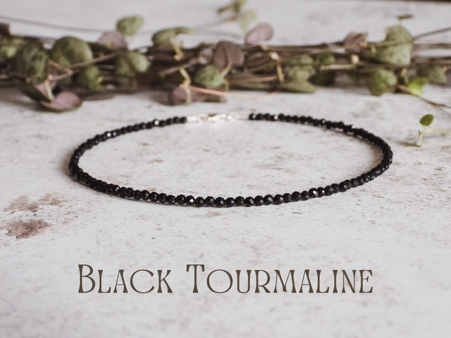 Dainty Black Tourmaline "Protection" Gemstone Anklet | October Birthstone