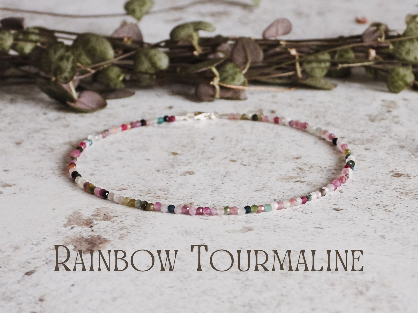 Dainty Rainbow Tourmaline "Forgiveness" Gemstone Anklet | October Birthstone
