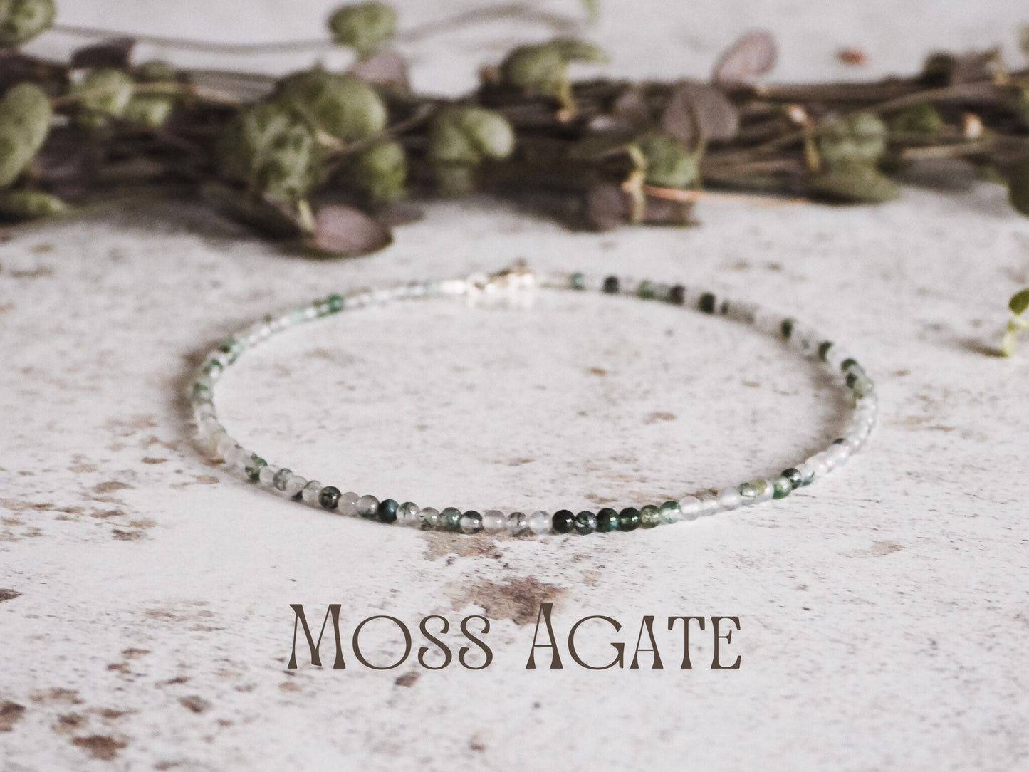 dainty moss agate gemstone beaded anklet