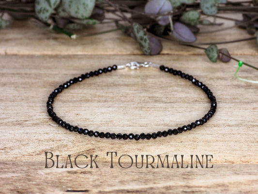 Dainty Black Tourmaline "Protection" Gemstone Bracelet | October Birthstone