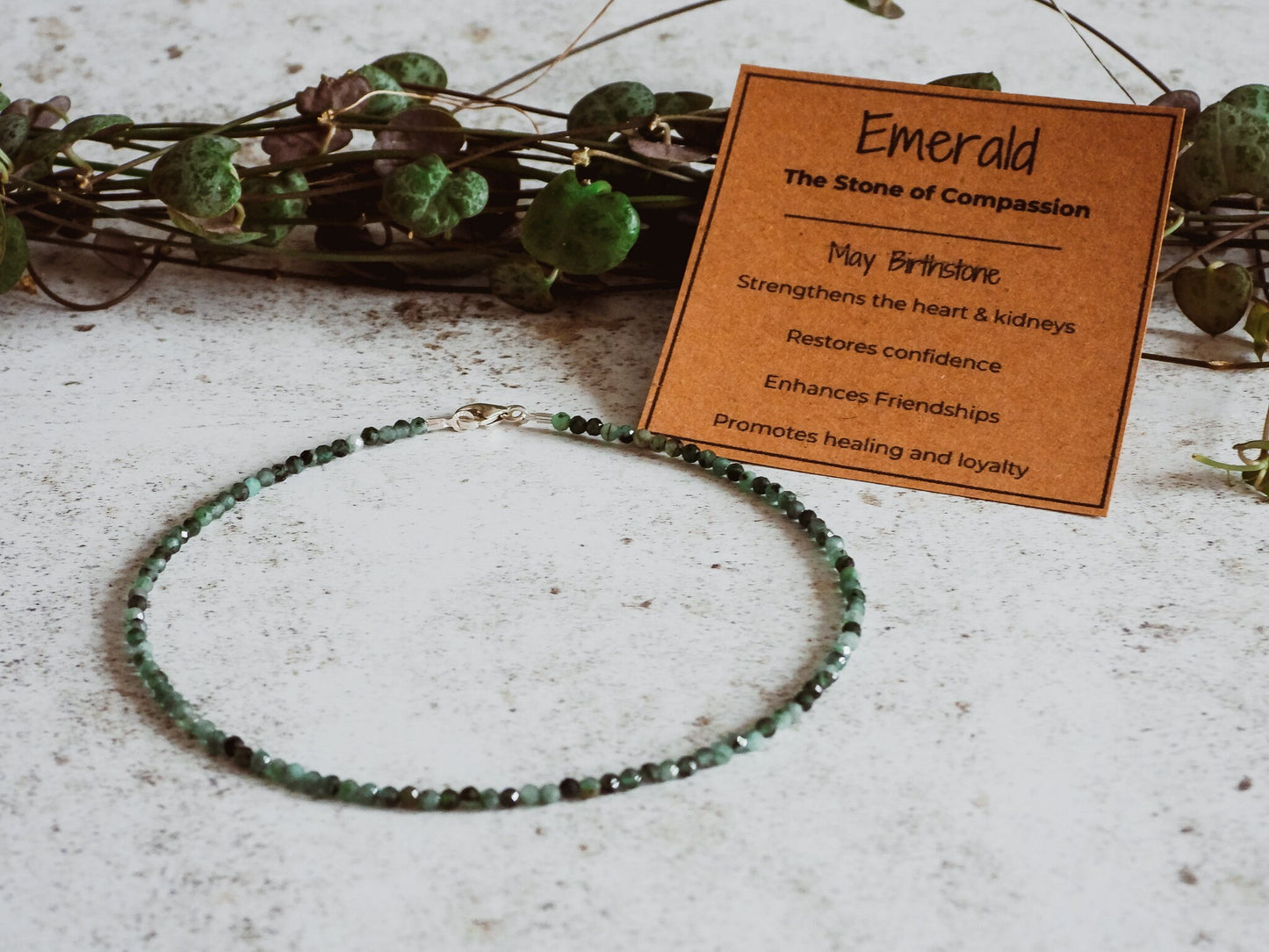 Dainty Emerald "Compassion" Gemstone Anklet | May Birthstone