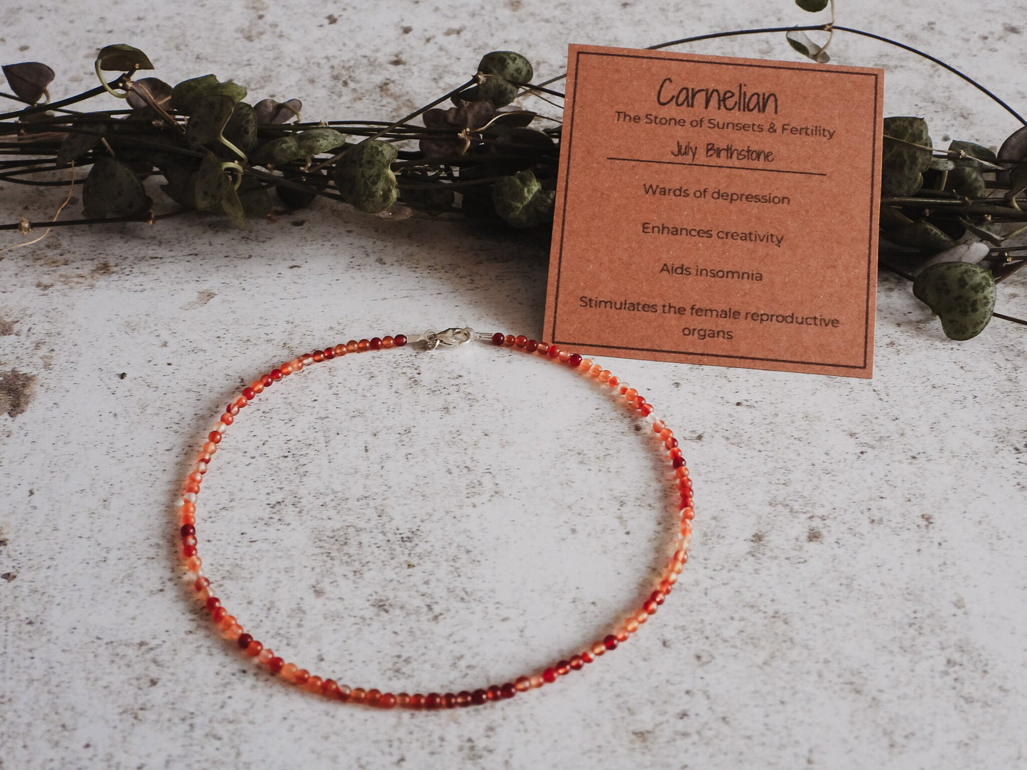 Dainty Carnelian "Fertility" Gemstone Anklet | July Birthstone