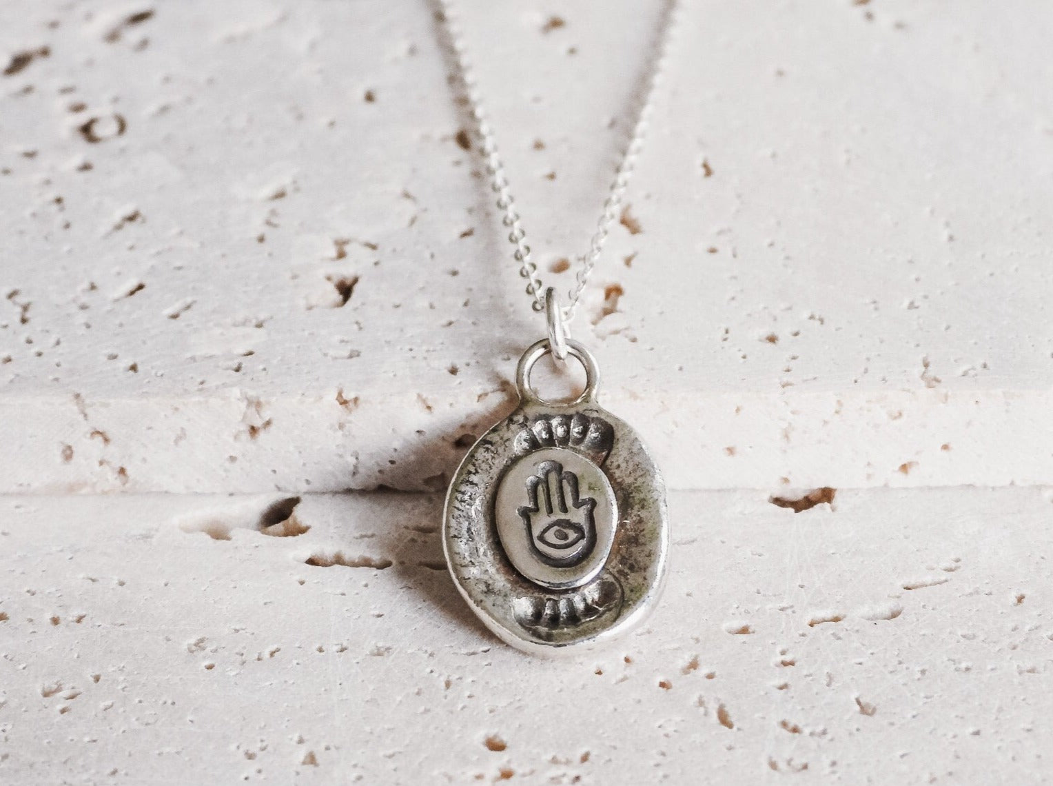 protection hamsa sterling silver charm necklace